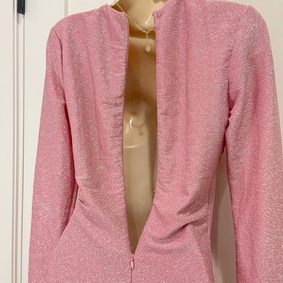 Superdown Laurie Wrap Mini Dress Ruched Long Sleeve Bodycon Pink Sparkle Small - Picture 6 of 10